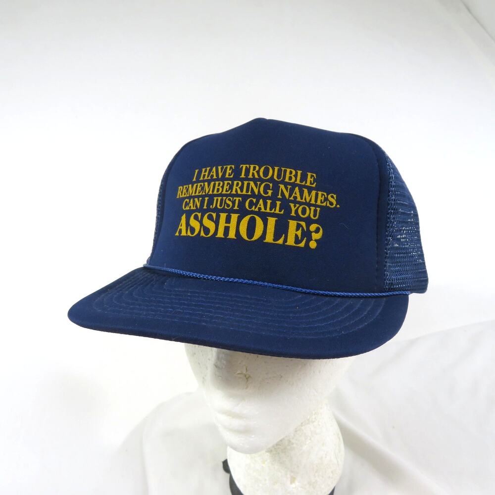 Funny Hat Cant Remember Your Name Rope Trucker Cap Blue Yellow Snapback Y2K